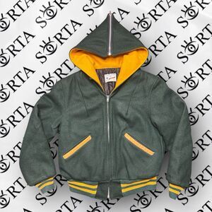 VTG 50s/60s Butwin Talon Zipper Hooded Blank Letterman Varsity Jacket Size XS/S